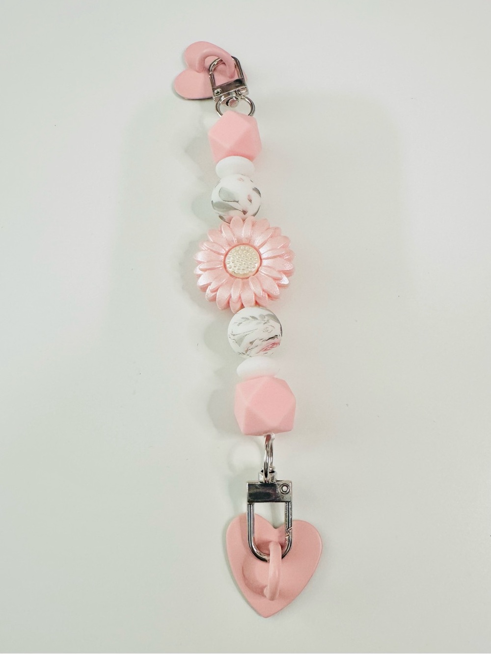 Pink Floral Beaded Heart Clip Charm use it on your IPad, phone or Kindle
